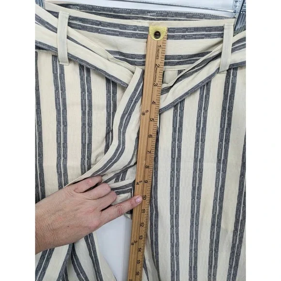 Rebecca Minkoff Wide Leg Pants Women 4 Cream Striped Belted Cotton Resort Office - Picture 11 of 12